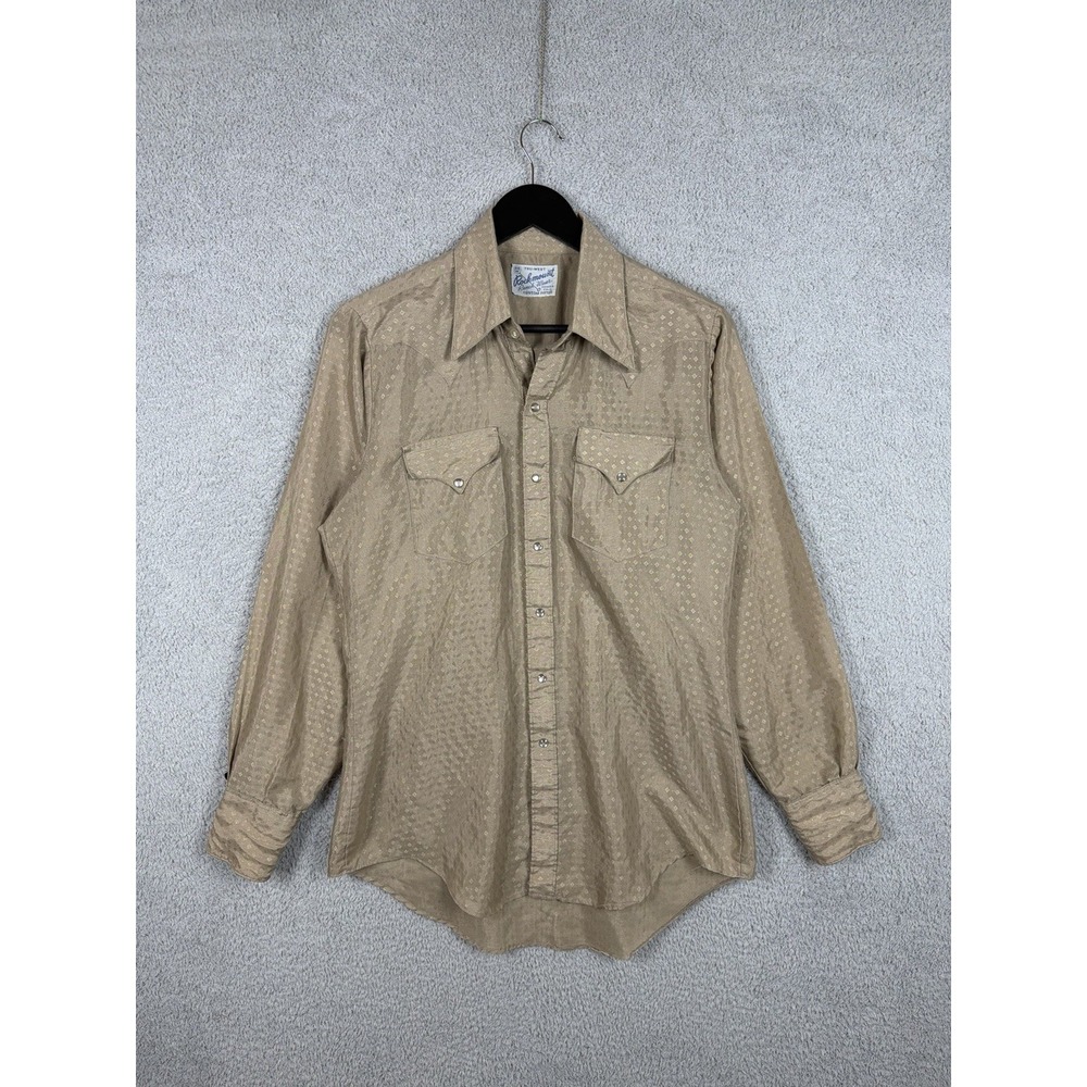 Vintage Rockmount Western‎ Pearl Snap Shirt Mens Aprox S-M  Tan Jacquard USA